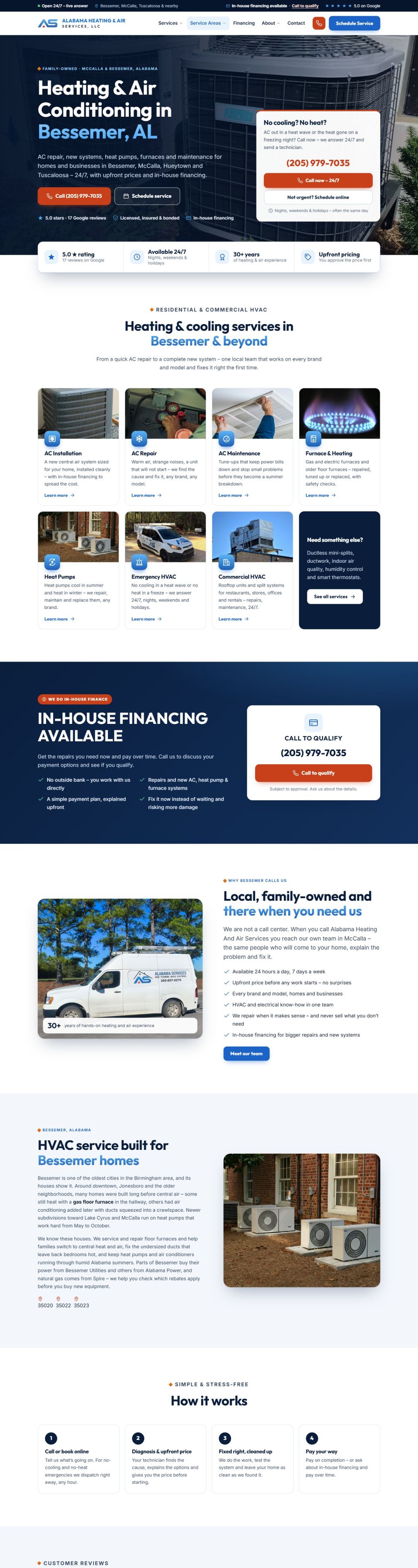 Alabama Heating & Air Services website – homepage