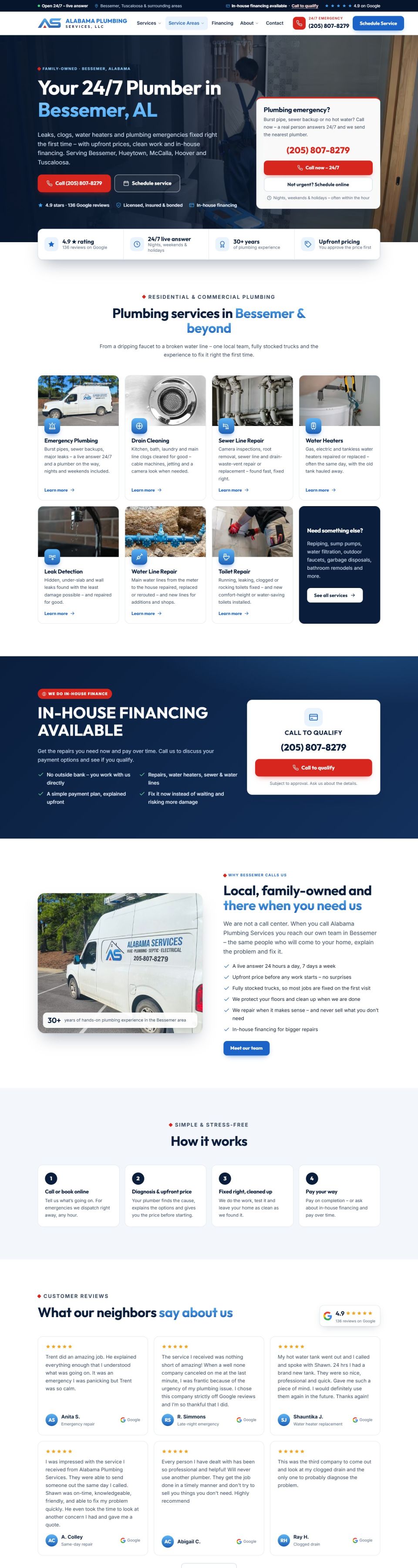 Alabama Plumbing Services website – homepage