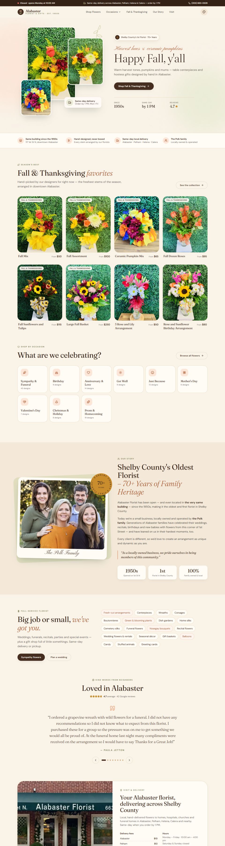 Alabaster Florist & Gifts website – homepage