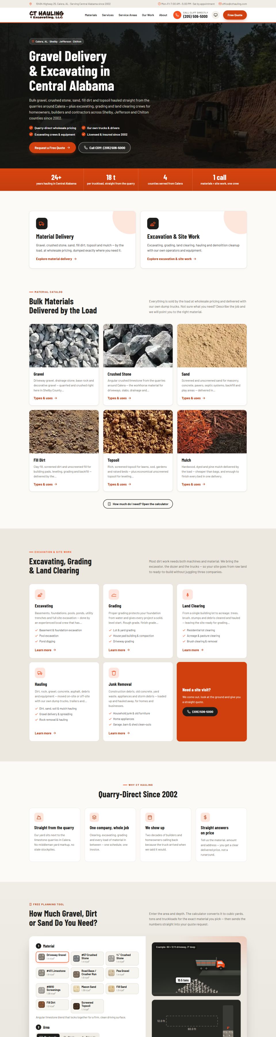 CT Hauling & Excavating website – homepage
