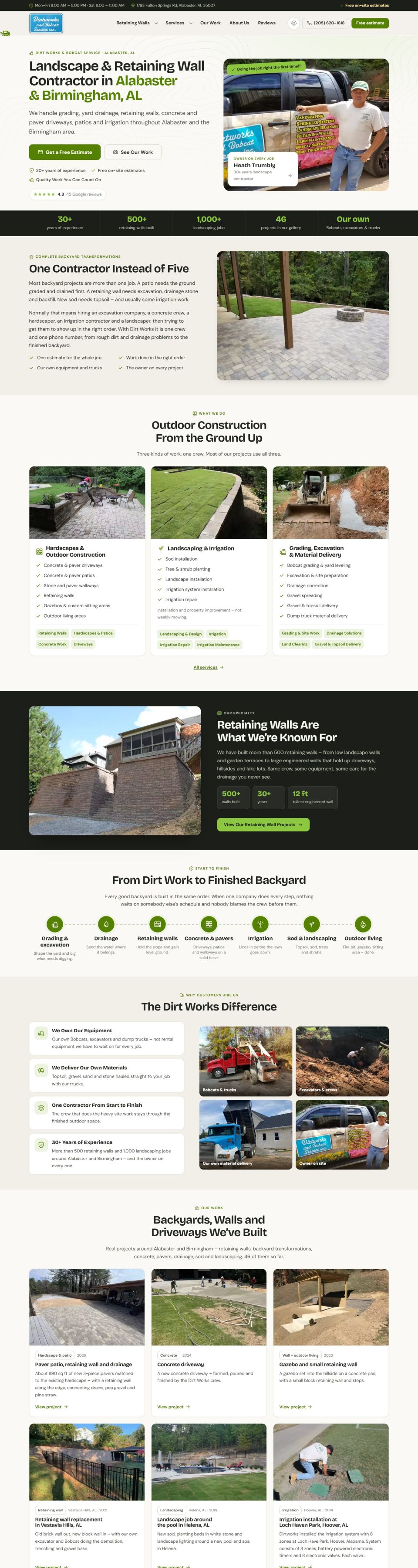 Dirt Works & Bobcat Service website – homepage