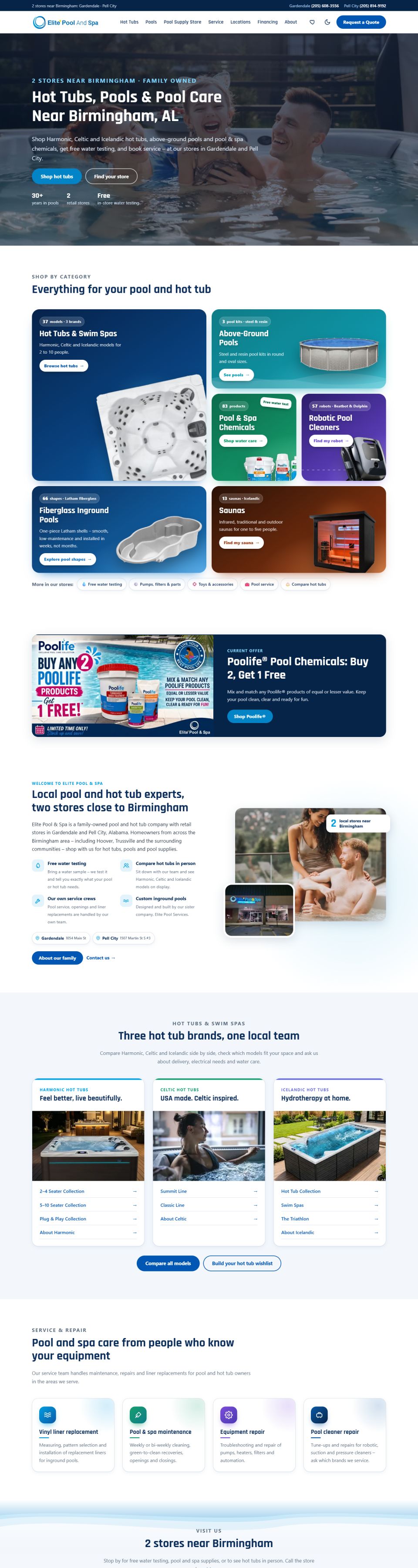 Elite Pool & Spa website – homepage