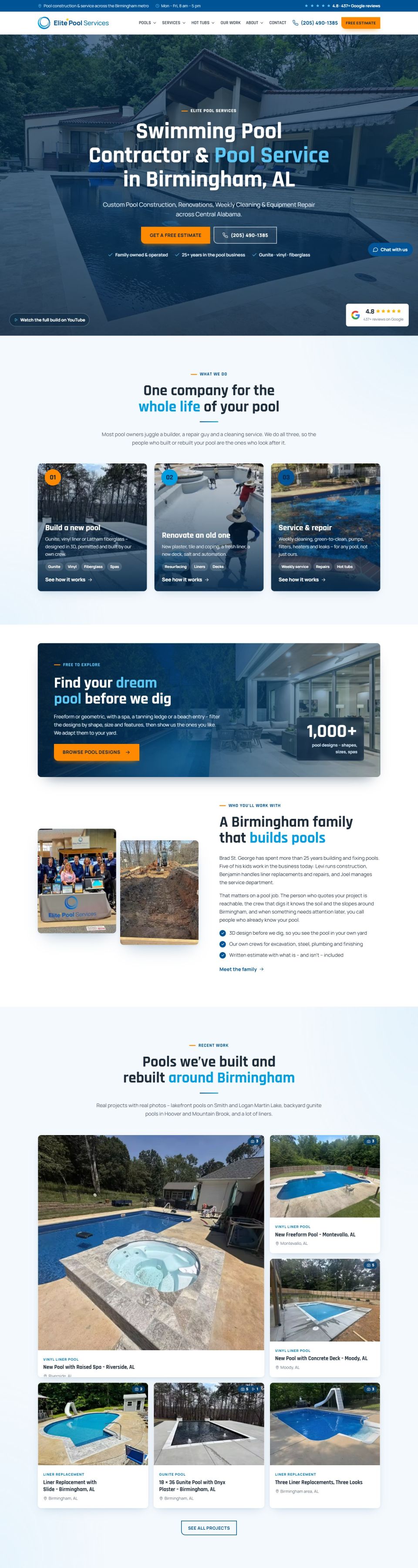 Elite Pool Services website – homepage