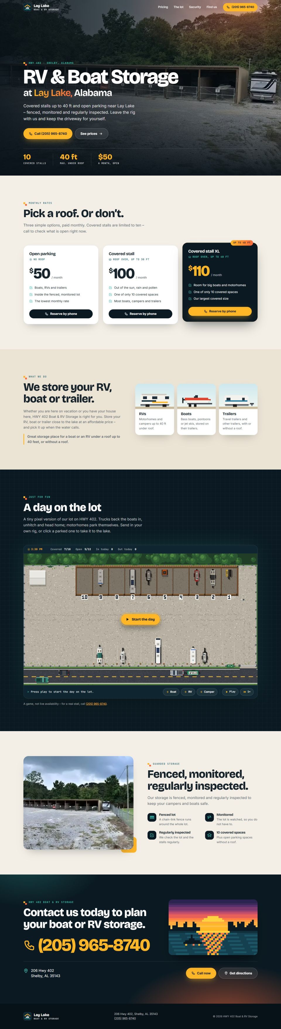 Lay Lake Boat & RV Storage website – homepage