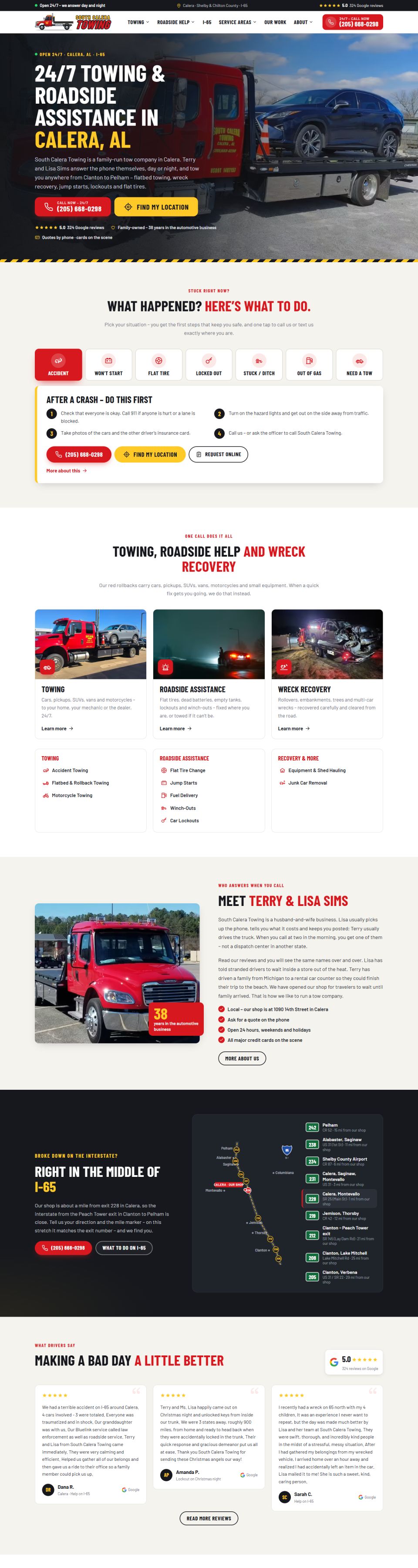 South Calera Towing website – homepage