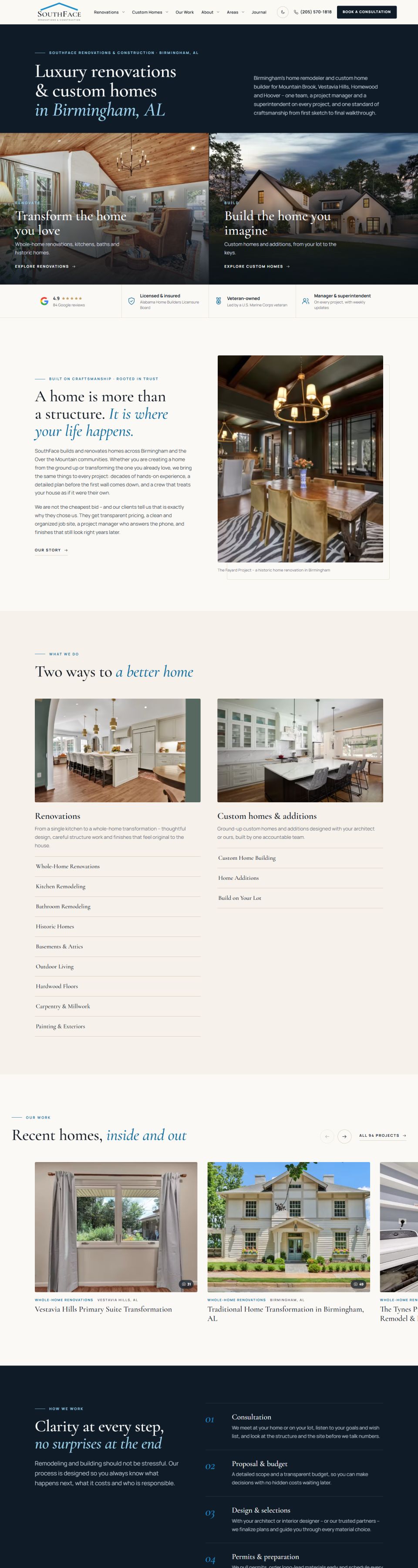 SouthFace Renovations & Construction website – homepage